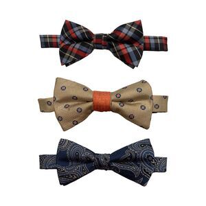 Lot of 3 | Pre-Tied Adjustable Bow Ties Plaid Polka Dot Paisley Bowties